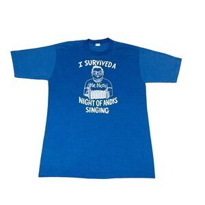 Vintage I Survived a Night of Andy Singing T-shirt Mr Moto Movie Store
